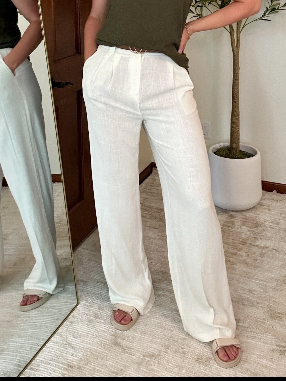 Long Tall Sally Cream Wide-Leg High-Waist Linen Pants